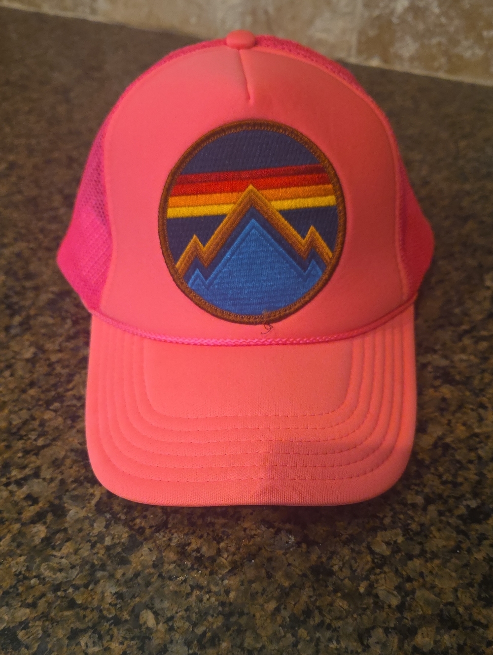 Aviator Nation Neon Pink Trucker Hat with Mountain Patch